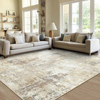 Washable Area Rugs 7'x9' Non-Slip Modern Abstract Soft for Living Room Entryway Bedroom Nursery, Print Pattern, Neutral Brown Gray