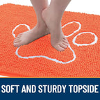 OLANLY Dog Door Mat for Muddy Paws 30x20, Paw Print Design, Absorbs Moisture and Dirt, Absorbent Non-Slip Washable Doormat, Quick Dry Chenille Mud Mat for Dogs, Entry Indoor Entryway Carpet, Coral