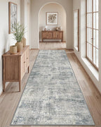 DEXI Hallway Runner Rug 3x12, Modern Abstract Non Slip Thin Soft Runners Carpet, Stain Resistant Washable Indoor Rug for Hallway Entryway Kitchen Laundry Room Living Room, Blue