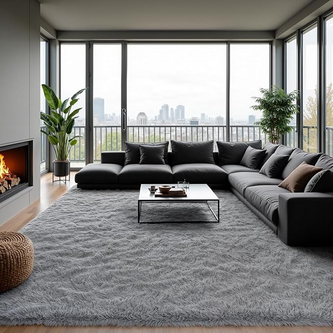 Zentavio Area Rugs for Living Room Large Rugs for Bedroom 6x9 Carpet Fluffy Furry Soft Shag Aesthetic Plush High Pile Gray Throw Rug for Nursery Kids Room Dorm Light Grey