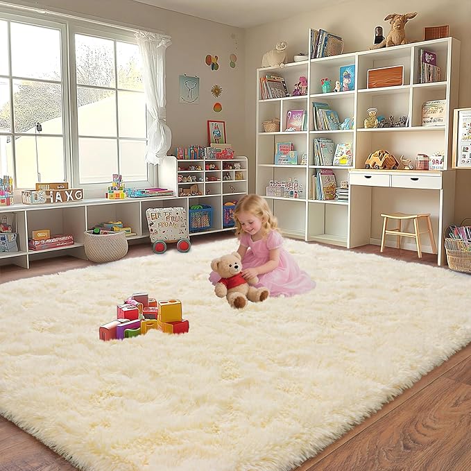 Fluffy Area Rugs for Living Room, Soft Shaggy Carpets for Living Room, Upgrade Non-Slip Plush Rugs for Kids' Room, Perfect Decor for Modern Home Light Champagne 5x7 Feet