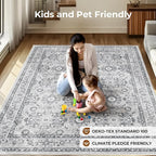 WITSHOCK Living Room Area Rugs 9x12: Soft Non-Slip Backing Washable Rugs Vintage Large Carpet for Bedroom Office Dining Room Kitchen Stain Resistant Home Decor Rug
