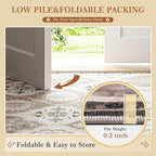 EnHomee Area Rugs 5x7, Soft Washable Rugs for Living Room Bedroom, Boho Non Slip Low Pile Stain Resistant Washable Rug Large Carpet for Dining Room,Easy to Clean Living Room Rug, Khaki