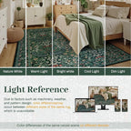 9x12 Area Rug Living Room Rug - Floral Vintage Forest Washable Carpet, Low Pile Non-Slip Stain Resistance Boho Soft Large Carpet for Bedroom, Dining Room Under Table, Farmhouse (9'x12' Dark Green)