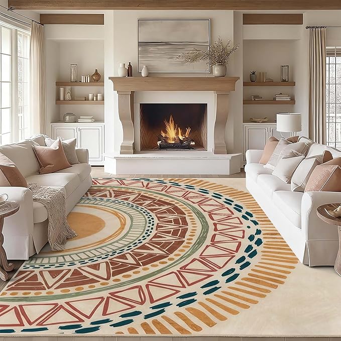 Colorful Geometric Sun Rug, Sun Pattern Rug, Geometric Area Rugs, Colorful Abstract Rugs, Washable Boho Carpet for Living Room, Bedroom, Dining Room, Office (10' x 13'(Rectangular))