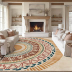 Colorful Geometric Sun Rug, Sun Pattern Rug, Geometric Area Rugs, Colorful Abstract Rugs, Washable Boho Carpet for Living Room, Bedroom, Dining Room, Office (9' x 12'(Rectangular))