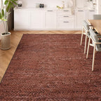 Eleisa Modern Vintage 8x10 Herringbone Chevron Area Rug for Living Room, Wine & Red, Non-Slip Stain Resistant Washable Rug, Farmhouse Home Decor Carpet for Bedroom, Kitchen, Dining Room