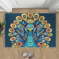 Boho Peacock Rugs for Living Room - 8x10 Rug, Peacock Decor Area Rugs for Bedroom, Teal Turquoise Rug, Modern Style Washable Carpet, Aesthetics Carpet - Peafowl Home Decor & Gifts
