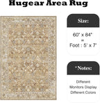 HUGEAR 5x7 Machine Washable Rugs Brown Beige Hallway Area Rug Indoor Accent Rug Floral Low Pile Carpet Soft Throw Aesthetic Rug Bedroom Living Room Office Dining Room Kitchen Laundry Room Non Slip