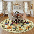 6ft Round Machine Washable Area Rug for Living Room, Green Vintage Boho Floral Rug Large Non-Slip Low Pile Soft Faux Wool Carpet, Kids and Pets Friendly for Bedroom Nursery Farmhouse Home Decor Rug