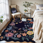 Lahome Floral Washable Rugs for Bedroom, 4X6 Area Rug Ultra-Thin Soft Living Room Rug, Non-Slip Classroom Rug Stain Resistant Lightweight Boho Low-Pile Throw Carpet for ‎Office (4x6ft,Purple)