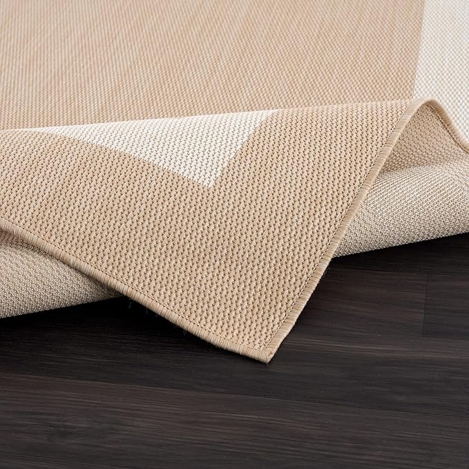 CAMILSON Outdoor Rug 5x7, Modern Outside Rugs for Patios Porches Waterproof Durable Washable Non-Shedding, Easy-to-Clean Indoor Outdoor Area Carpet (5 x 7, Bordered - Beige/White)