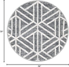 Rugs.com Lattice Trellis Collection Rug – 3 Ft Round Gray Low-Pile Rug Perfect for Kitchens, Dining Rooms