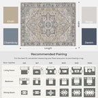 Kokia 4x6 Washable Area Rugs Blue with Vintage Orient Design Rug, Soft Rug for Living Room or Bedroom, Non-Slip Low Pile Stain Resistance Features, Distressed Medallion Pattern