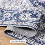 DUKINO 9x12 Rugs for Living Room, Soft Non-Slip Washable Area Rugs, Faux Wool Bedroom Rug with Non-Shedding, Indoor Low-Pile Boho Rugs for Dining Room, Home Office, Blue