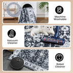 Area Rug 5x7, Washable Faux Wool Throw Rugs for Living Room, 0.3″ Non Slip Low Pile Vintage Boho Carpet for Ding Room, Home Office, Bedroom, Kids Room, Bedside (Black White)