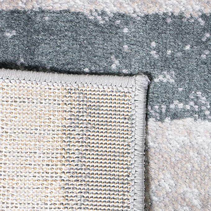 Superior Indoor Area Rug, Jute Backed, Modern Geometric Patchwork Floor Decor for Bedroom, Office, Living Room, Entryway, Hardwood Floors, Rockwood Collection, 3' x 5', Blue-Taupe