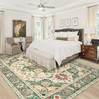 Area Rug 8x10 Washable Rug, Vintage Boho Medallion Rugs Non-Slip Soft Low Pile Large Distressed Rug Indoor Retro Carpet for Living Room Bedroom Dining Room Home Office (Green Beige, 8'x10')
