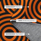 3x5 Geometric Circle Rugs for Bedroom Decor, Washable Retro 60s 70s Geometry Pattern Area Rug, Living Room Home Decoration, Non Slip Soft Thin, Black Orange Decor Carpet PF-P 49