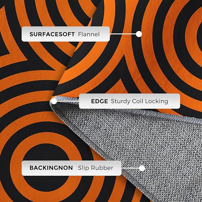 8x12 Geometric Circle Rugs for Bedroom Decor, Washable Retro 60s 70s Geometry Pattern Area Rug, Living Room Home Decoration, Non Slip Soft Thin, Black Orange Decor Large Carpet PF-P 49