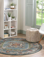 Unique Loom Isabella Collection Area Rug - Rossellini (7' 10" Round, Blue/ Beige)