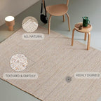 Hand Woven Jute Cotton Area Rug 5'x8' ft Rectangle Natural Farmhouse Rug for Living Room, Bedroom Kitchen - Rustic Vintage Bohemian Eco-Friendly Carpet Home Décor 60"x96" Natural