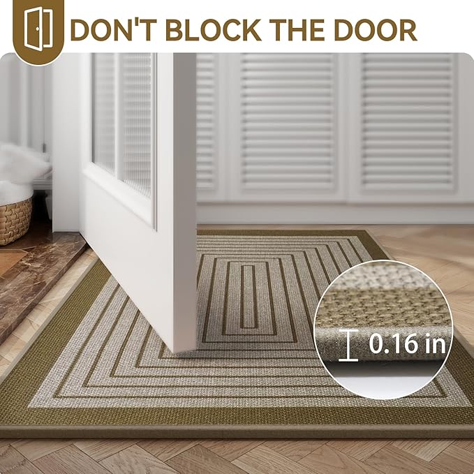 Front Door Mat 24''x35'', Absorbent Muddy Dirt Resist Washable Non Slip Low-Profile Indoor Doormat, Easy Clean Welcome Entryway Door Mats, Brown