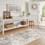 3X10 Washable Runner Rug for Hallway: Soft Neutral Modern Abstract Area Rug - Non-Slip Low Pile Long Throw Indoor Carpet for Kitchen Entryway Kitchen Bedroom Laundry- Brown Grey