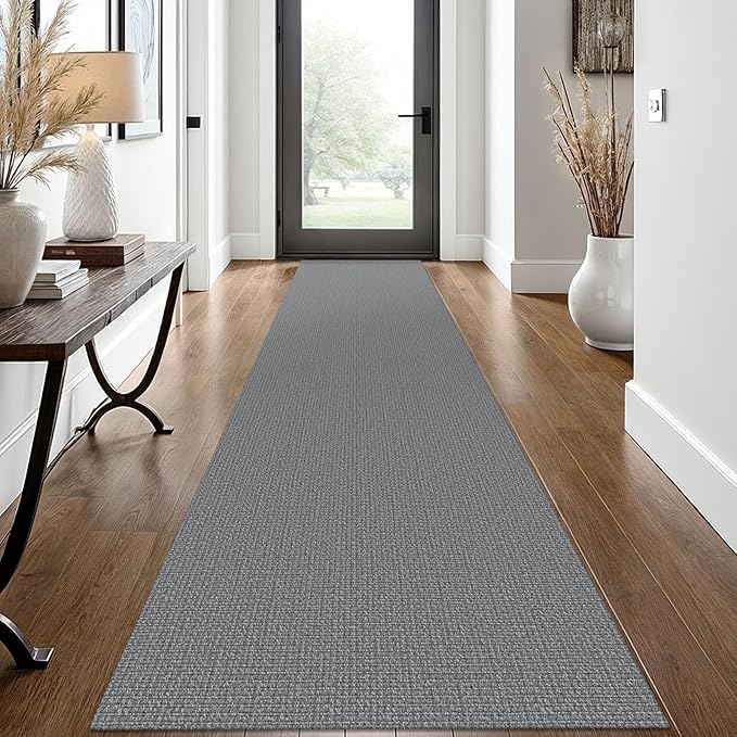 EARTHALL Washable Runner Rug 2x12 Ft Non Slip Runners for Hallways Extra Long Cotton Rubber Backed Kitchen Runner Braided Indoor Floor Carpet Runners for Entryway, Hall, Kitchen, Charcoal Gray