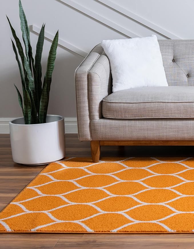 Rugs.com Lattice Frieze Collection Rug – 7' x 10' Orange Medium Rug Perfect for Living Rooms, Large Dining Rooms, Open Floorplans