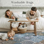 Phantoscope Washable Area Rug 5'x7' Non-Slip, Vintage Boho Rugs for Living Room, Bedroom, Dining Room, Distressed Moroccan Mosaic Diamond Pattern, Low-Pile Foldable Floor Carpet, Blue Teal/Neutral