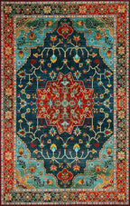 WILLSUN Washable Area Rugs, 8x10 Non-Slip Boho Large Area Rugs for Living Room, Bedroom, Machine Washable Vintage Rug, Indoor Floral Print Carpet for Home Decor, Kid & Pet Friendly Mat