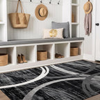Rugshop Modern Wavy Circles Design Area Rug, Carpet with Jute Backing for Living Room, Bedroom, or Home Office, Black, 5'3" x 7'3"
