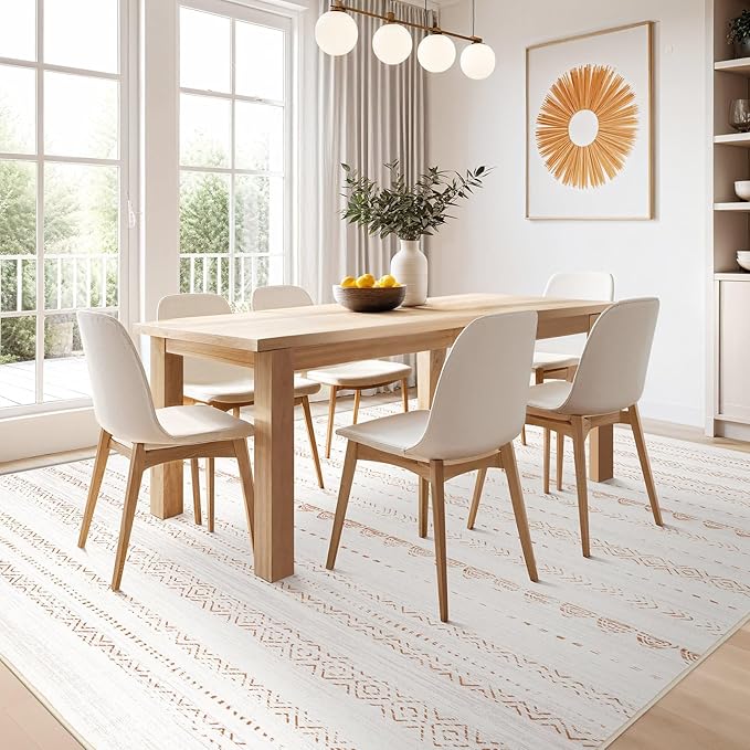 Nakagishi Area Rug Living Room Rugs: 5x7 Washable Boho Large Neutral Farmhouse Soft Moroccan Stain Resistant Indoor Carpet for Bedroom Nursery Kids Playroom Office Dining Room Home House Decor- Brown