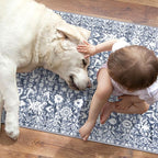 Runner Rug 2.6x14, Light Blue White Washable Long Hallway Rug Runner Non-Slip Soft Kitchen Runner Thin Printed Faux Wool Super Soft Carpet for Entryway Bedroom Laundry Room Indoor Home Decor
