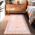 Nursery Area Rug 4x6 - Pink Rugs for Girls Bedroom, Living Room - Washable Low Pile Non-Slip Charming Boho Vintage Traditional Oushak Design, Perfect for Kids Rooms