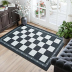 Vasofe Checkered Jute Kitchen Rug, 2x3 Black and White Rugs Indoor Outdoor Front Door Mat Non Slip Washable Area Rugs, Farmhouse Non Shedding Low Pile Floor Carpet for Entryway Porch Doorway