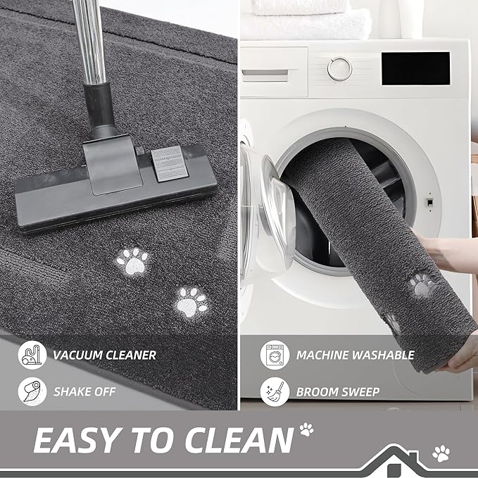 BEQHAUSE Dog Door Mat for Muddy Paws 20"x32" Dirt Trapper Absorbent Doormat Non Slip Entryway Rugs Washable Stain Resistant Welcome Floor Mat Soft Low-Profile for Front Back Door, Dark Grey