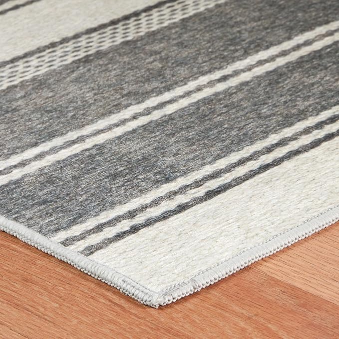 Dash & Albert Bowman Stripe Grey Machine Washable Rug, Runner-2.5 X 8 Feet, Grey Stripe Pattern