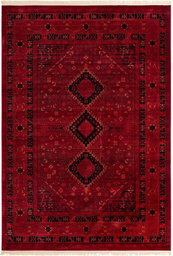 Unique Loom Tekke Collection Area Rug - Sheibani (10' x 14' 1" Rectangle, Red/ Black)