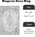HUGEAR 2x3 Entryway Area Rug Vintage Grey Small Rug Machine Washable Door Mat Neutral Floral Low Pile Carpet Vacuumable Thin Throw Rug Entrance Kitchen Bathroom Bedroom Non Slip Lightweight