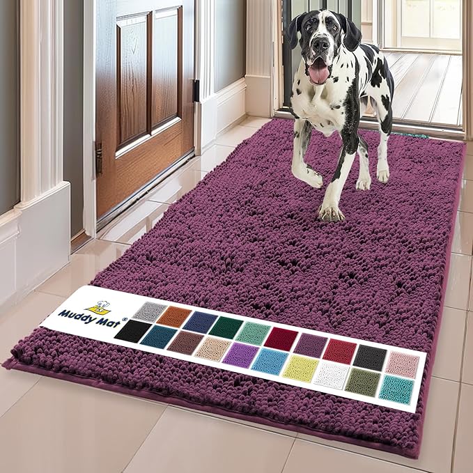 Muddy Mat® | Super Absorbent Door Mat Indoor, Microfiber Quick Dry Chenille Entryway Rug, Non-Slip Front Door Mat, Indoor Mats for Entryway, Machine Washable Pet Rug, Dark Purple 36"x60"