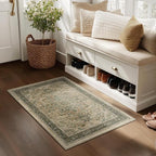 Vintage Distressed 2x3 Kitchen Rugs Washable Non Slip, Moody Medallion Door Mat Indoor Entrance Entryway, Small Low Pile Rugs for Bedroom/Bathroom Vanity/Laundry Room, Multi Brown/Slate Green