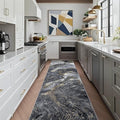 Abstract 2x8 Runner Rug: Modern Washable Rug for Entryway Hallway Bedside Kitchen Indoor - Non Slip Thin Low Pile - Black Gold