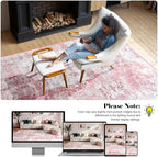 Washable Abstract Rug, 6x9 Modern Area Rugs with Non-Slip Rubber Backed for Living Room, Thin but Soft Contemporary Carpet Kitchen Bedroom Dining Room Decor, Pink