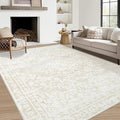 Vintage Living Room Area Rug - 5x7 Large Machine Washable Boho Area Rug Distressed Floral Rugs for Bedroom, Soft Non-Slip Indoor Floor Accent Rugs for Office Dining Room (Cream Beige, 5'x7')