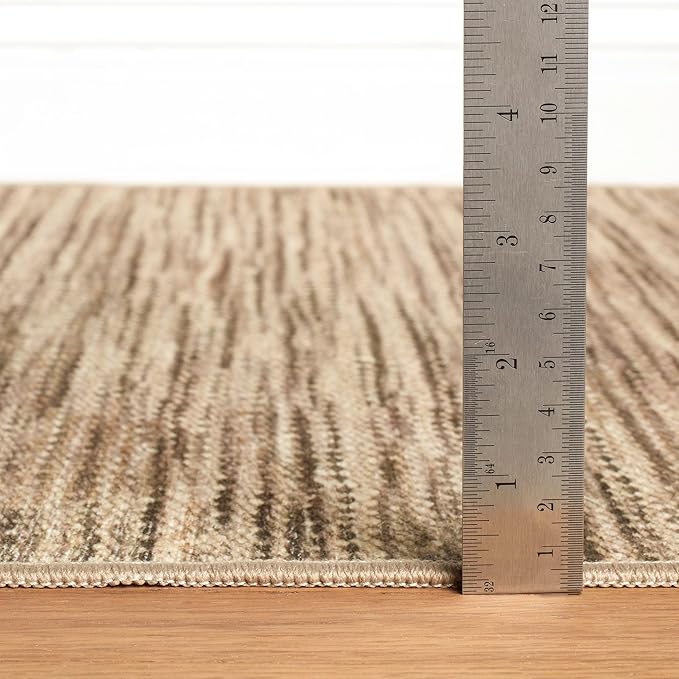 Dash & Albert Clay Natural Machine Washable Rug, 6 X 9 Feet, Natural Stripe Pattern
