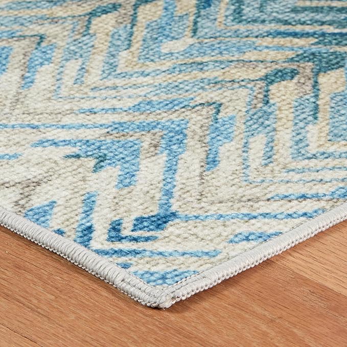 Dash & Albert Seneca Blue Machine Washable Rug, 2 X 3 Feet, Blue Graphic Pattern