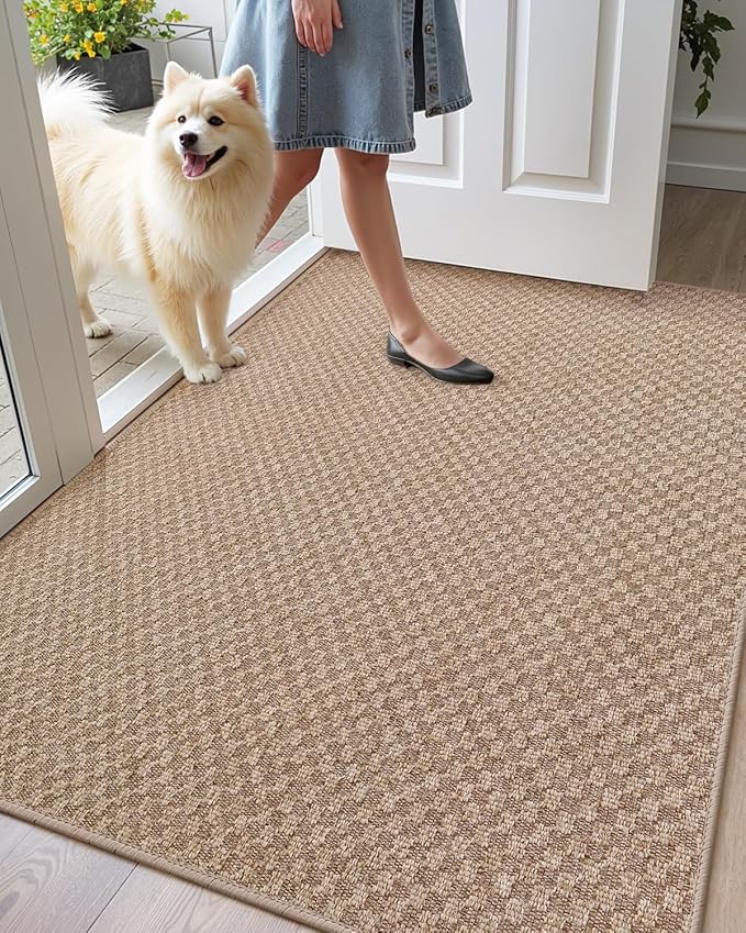 Color&Geometry Large Front Door Mat Indoor Entrance Non Slip Rubber Backed, 36"x56" Indoor Door Mats for Entryway, Dirt Trapper Double Doormat, Washable Front Door Rugs, Khaki (Rolled-up NO Creases)