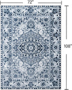 YJ.GWL Area Rugs for Living Room 6x9 Machine Washable Rugs, Non Slip Floral Vintage Rug Indoor Carpet, Stain Resistant Large Rug for Bedroom Dining Room, Navy Blue